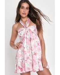 Lulus - Radiantly Sweet Floral Halter Mini Dress - Lyst