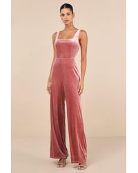 Lulus - Splendidly Stunning Velvet Lace-Up Wide-Leg Jumpsuit - Lyst