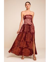 Lulus - Alanis Floral Burnout Lace-Up Maxi Dress - Lyst