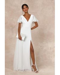 Lulus - Beautiful Perfection Flutter Sleeve Embroidered Maxi Dress - Lyst