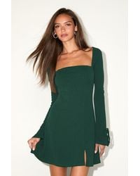 Lulus - Adored Treatment Emerald Long Sleeve Tie Cuff Mini Dress - Lyst