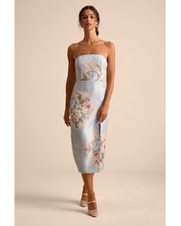 Lulus - Hargrove Floral Jacquard Strapless Midi Dress - Lyst