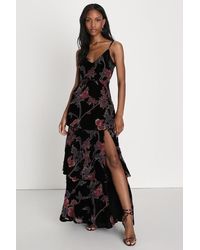 Lulus - I Love You Amore Floral Velvet Tiered Maxi Dress - Lyst