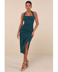 Lulus - Prominent Charm Emerald Halter Bodycon Tulip Midi Dress - Lyst