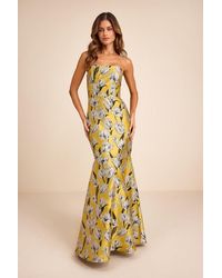 Lulus - Gowning Around Floral Jacquard Strapless Maxi Dress - Lyst