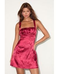 Lulus - Exquisite Outlook Floral Jacquard Satin Lace-Up Mini Dress - Lyst