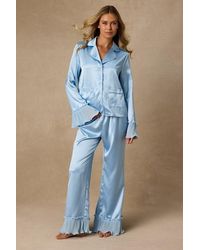Lulus - Melanie Satin Ruffled Two-Piece Pajama Set - Lyst