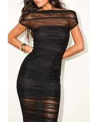 Lulus - Sunama Mesh Ruched Bodycon Midi Dress - Lyst