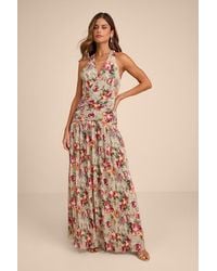 Lulus - Sylvanna Sage Floral Halter Drop Waist Maxi Dress - Lyst