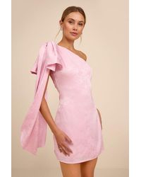 Lulus - Jayda Satin Jacquard One-Shoulder Sash Mini Dress - Lyst
