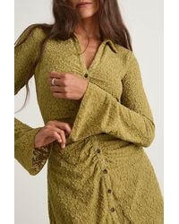 Lulus - Marcella Chartreuse Jacquard Button-Front Mini Dress - Lyst