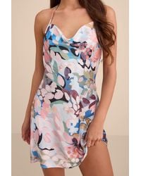Lulus - Elevated Effect Multi Floral Satin Halter Slip Mini Dress - Lyst