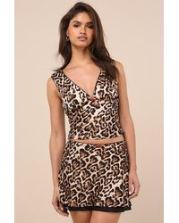 Nia - Ventura Leopard Print Satin Mini Skirt - Lyst