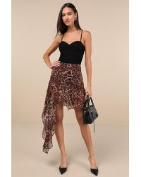 Lulus - Wildly Flirty Leopard Print Ruched Tendril Mini Skirt - Lyst