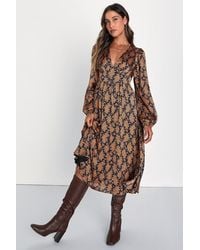 Lulus - Graceful Impression And Floral Print Midi Dress - Lyst