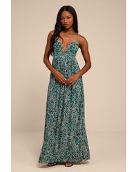 Lulus - Kit Multi Floral Pleated Lace-Up Maxi Dress - Lyst