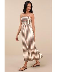 Lulus - Exceptionally Pristine And Cream Striped Cutout Midi Dress - Lyst