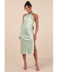 Lulus - Angelique Sage Satin Backless Halter Midi Dress - Lyst