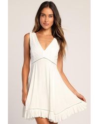 Lulus - Endlessly Enticing Embroidered Babydoll Mini Dress - Lyst