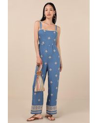 Lulus - Arwen Embroidered Wide-Leg Jumpsuit - Lyst