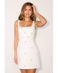 Lulus - Naveena Satin Pearl Rhinestone Mini Dress - Lyst