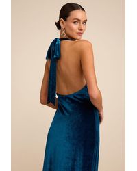Lulus - Elarina Velvet Cowl Halter Mermaid Maxi Dress - Lyst