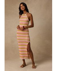Lulus - Nalani Multi Striped Crochet Halter Midi Dress - Lyst