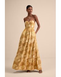 Lulus - Petrina Floral Jacquard Strapless Maxi Dress - Lyst