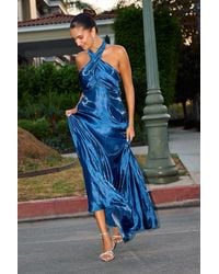 Lulus - Canley Satin Cross-Front Halter Maxi Dress - Lyst