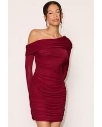 Lulus - Darla Mesh One-Shoulder Long Sleeve Mini Dress - Lyst
