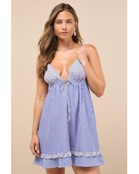Lulus - Lelina Striped Tie-Front Babydoll Mini Dress - Lyst