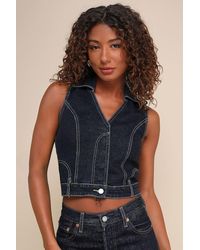 Blank NYC - Night Break Dark Wash Collared Denim Vest - Lyst