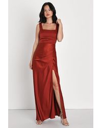 Lulus - Carpet Romance Satin Square Neck Maxi Dress - Lyst