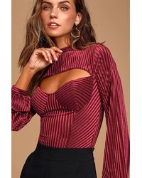 Lulus - Always Alluring Striped Velvet Cutout Bustier Bodysuit - Lyst