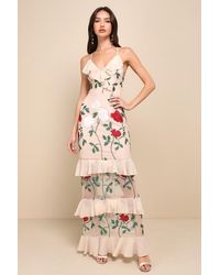 Lulus - True To Heart Floral Embroidered Ruffled Tiered Maxi Dress - Lyst