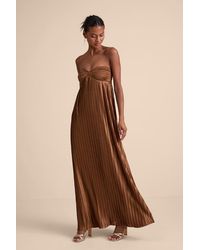 Lulus - Whimsical Beauty Satin Plisse Strapless Maxi Dress - Lyst