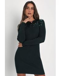 Lulus - Snow Stopper Ribbed Sequin Mini Sweater Dress - Lyst