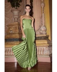 Lulus - Makani Lime Satin Bustier Maxi Dress - Lyst