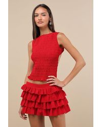 Lulus - Izzy Smocked Tiered Two-Piece Skort Romper - Lyst