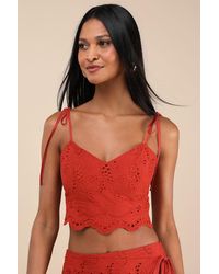 Lulus - Kamilla Eyelet Embroidered Tie-Strap Tank Top - Lyst