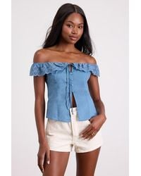 Lulus - Alesana Eyelet Embroidered Button-Front Top - Lyst