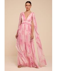 Lulus - Damaria Multi Abstract Cape Sleeve Maxi Dress - Lyst