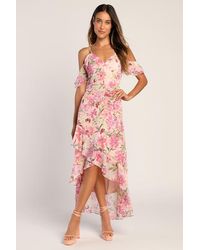 Lulus - Watch Me Grow Floral Print Cold-Shoulder High-Low Dress - Lyst