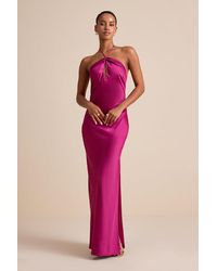 Lulus - Gracie Satin Halter Neck Maxi Dress - Lyst