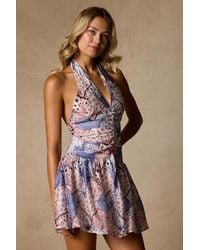 Lulus - Lyndon Periwinkle And Print Drop Waist Mini Dress - Lyst
