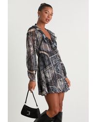 Lulus - Claire Dark Boho Print Wrap Mini Dress - Lyst