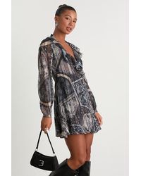 Lulus - Claire Dark Boho Print Wrap Mini Dress - Lyst