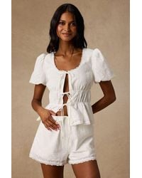 Lulus - Delora Eyelet Embroidered Drawstring Shorts - Lyst