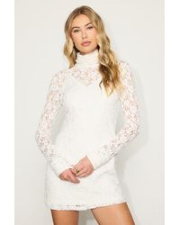 Lulus - Marcy Lace Mock Neck Mini Dress - Lyst