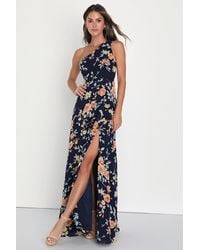 Lulus - Elegant Admiration Floral One-Shoulder Maxi Dress - Lyst
